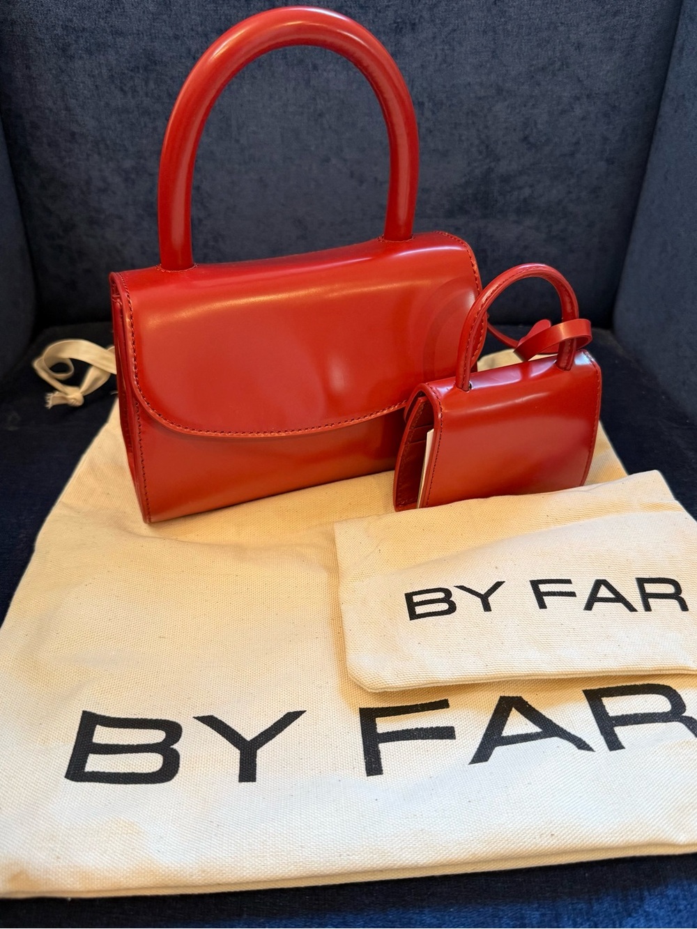 BY FAR Mini 2.0 Bag & Matching Mini Mini Charm Set-Blood Red Semi Patent W/Strap